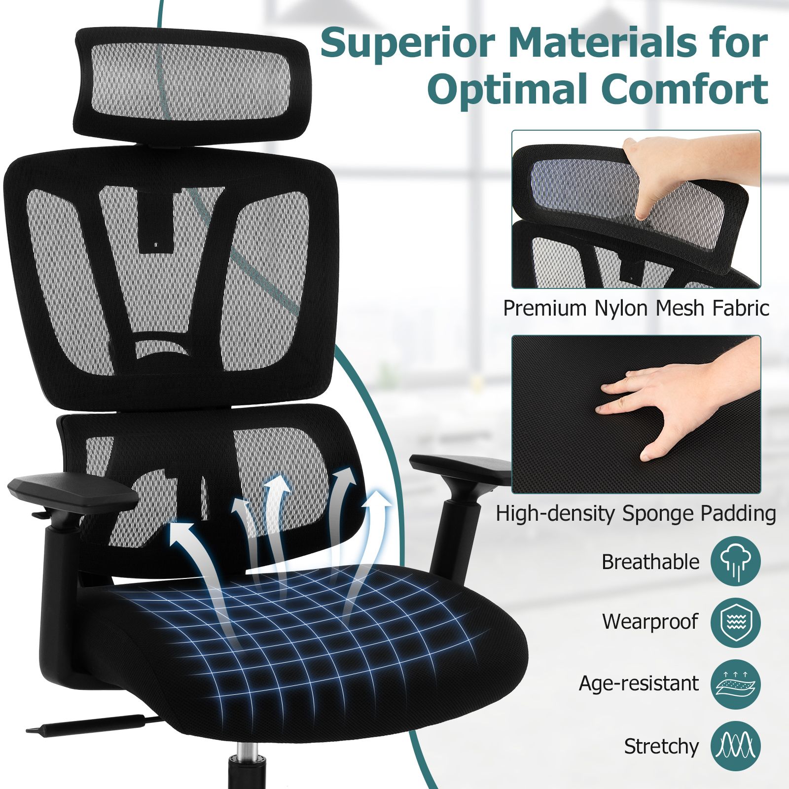 Ergonomic Mesh Office Chair with N Type Lumbar Support